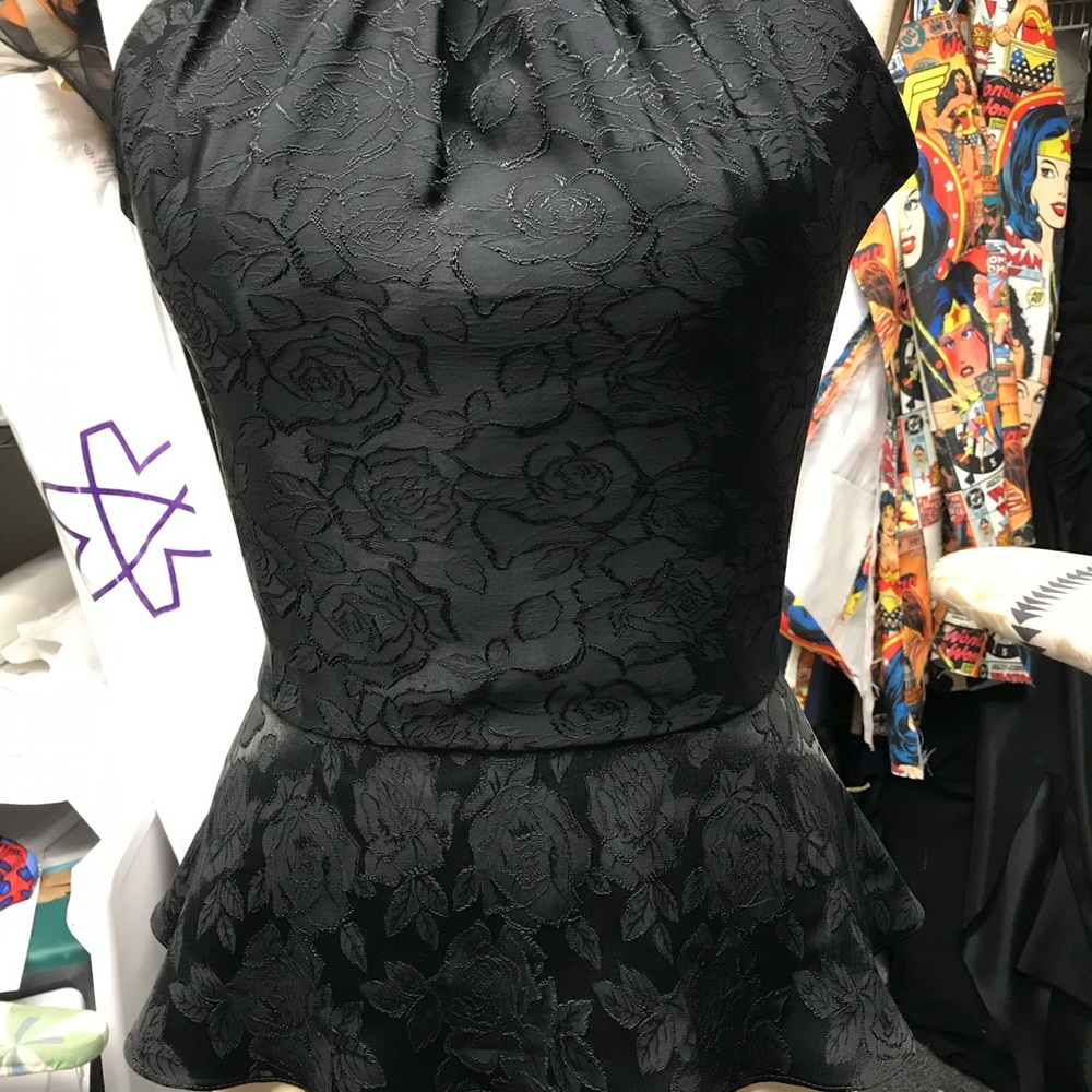 Black jacquard halter blouse.